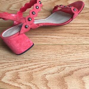 Prada Red Suede Block Heel Sandals Sz 8.5